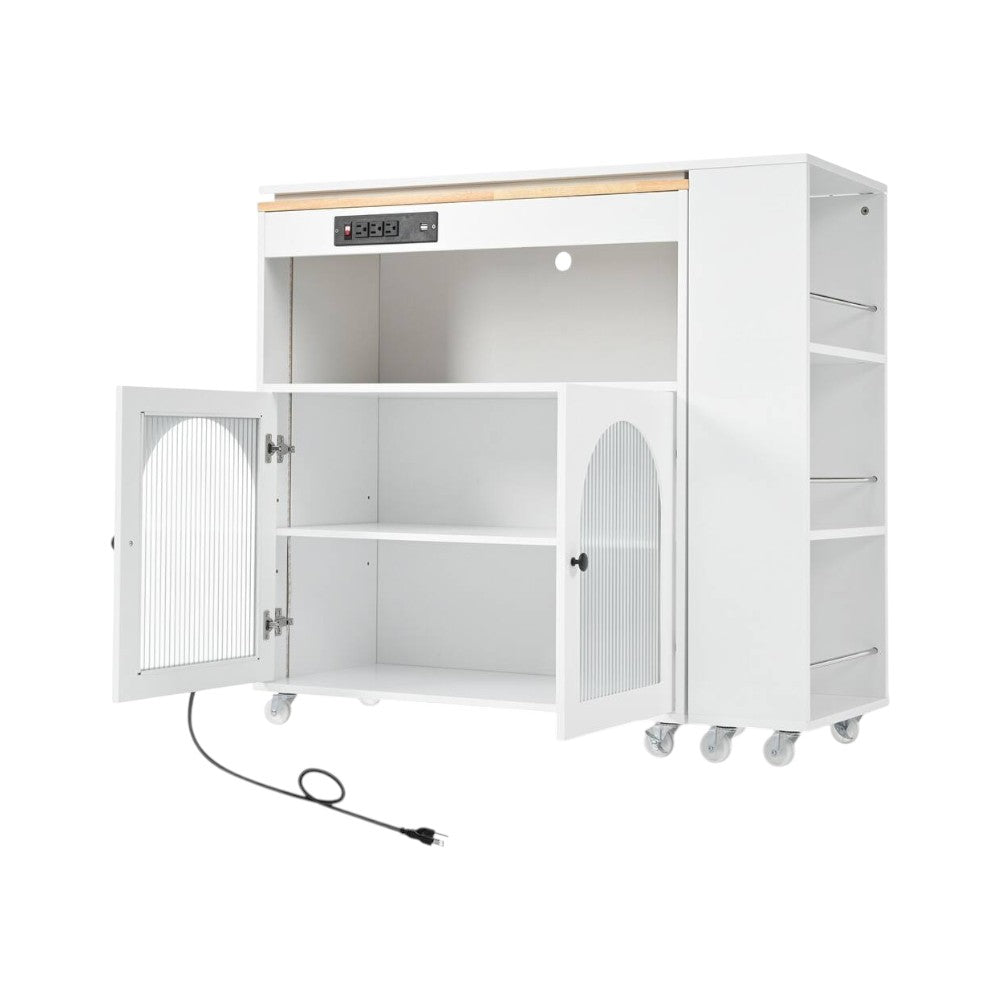 33" White Wood Rolling Kitchen Island With Storage