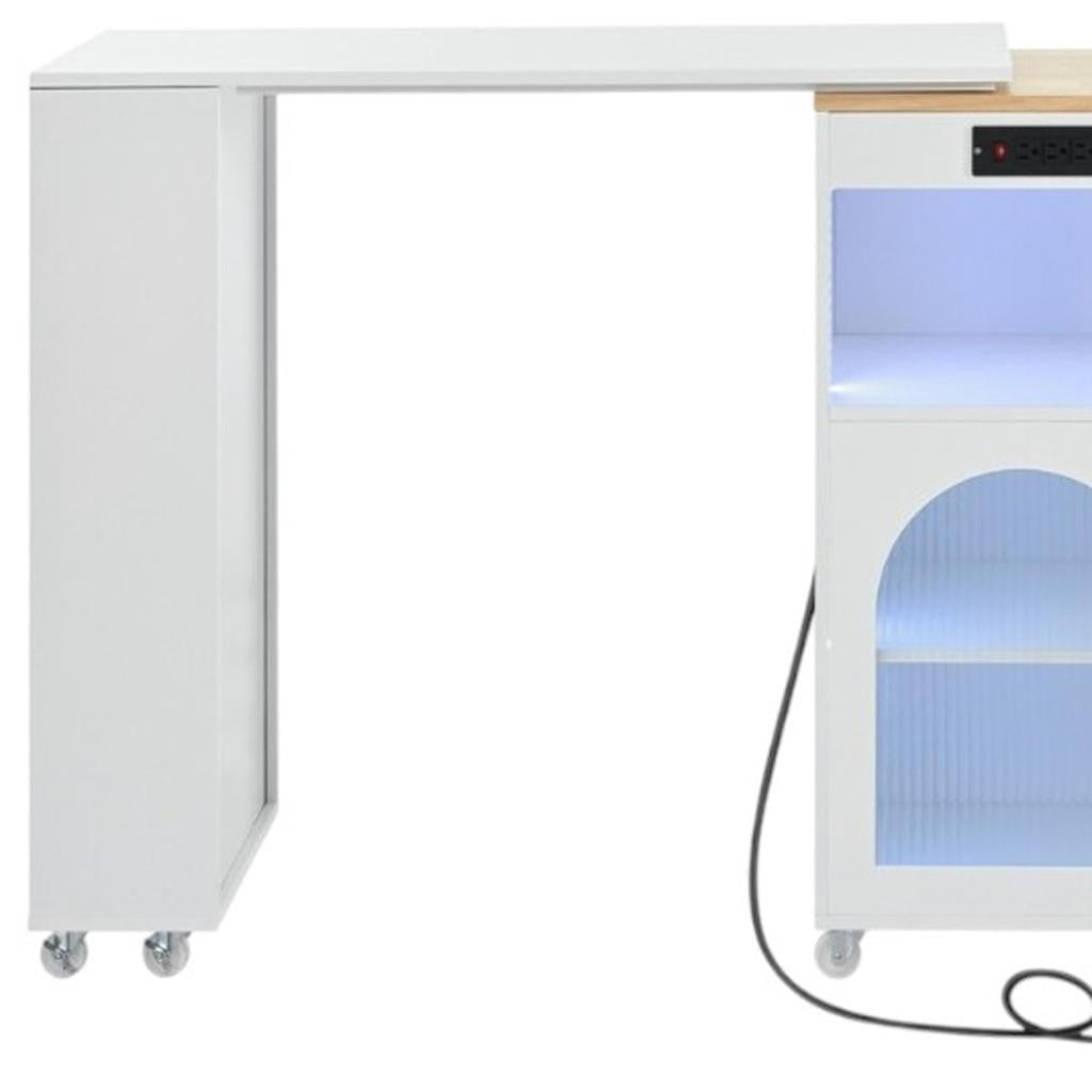 33" White Wood Rolling Kitchen Island With Storage