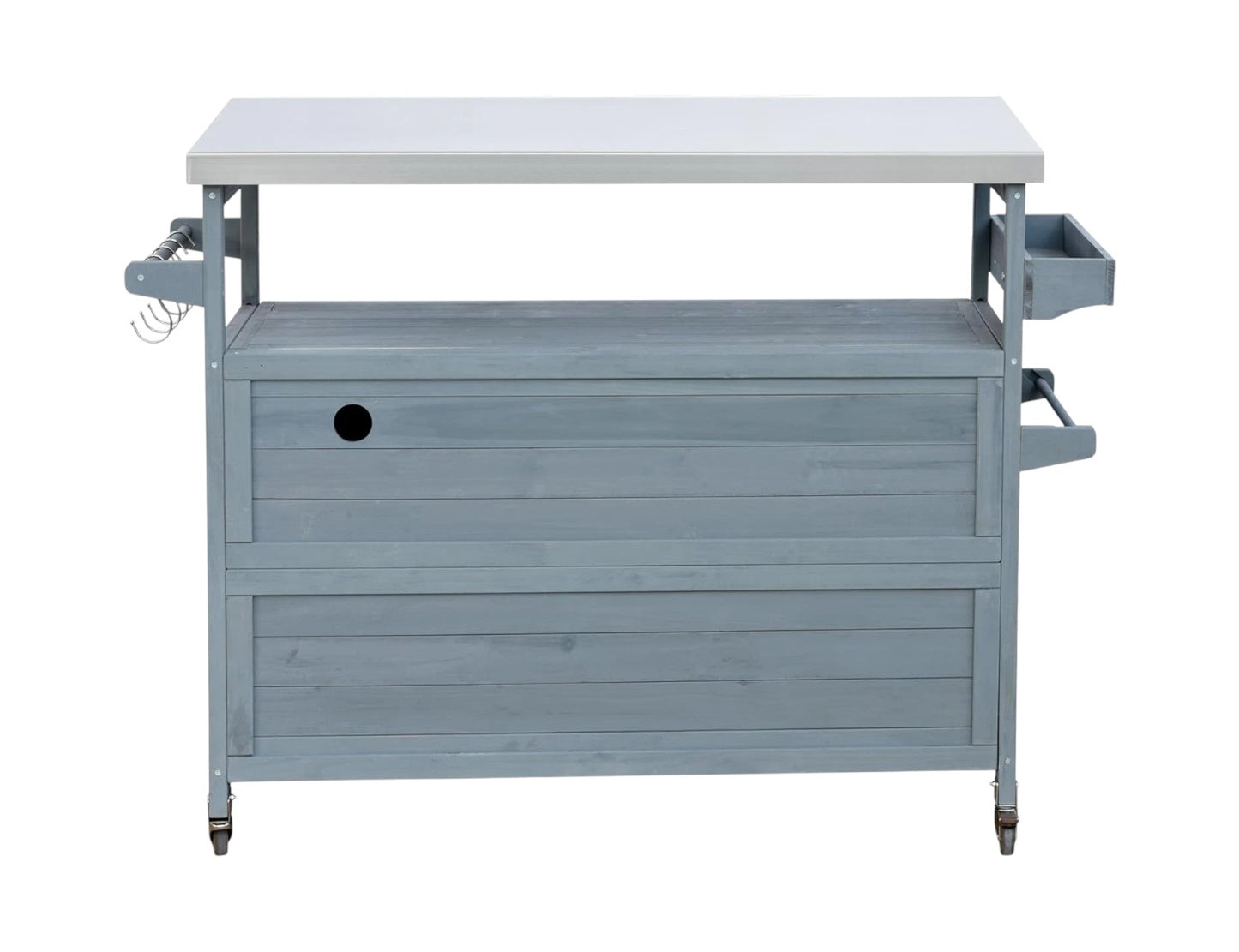 50" Light Blue Wood Rolling Kitchen Island With Storage