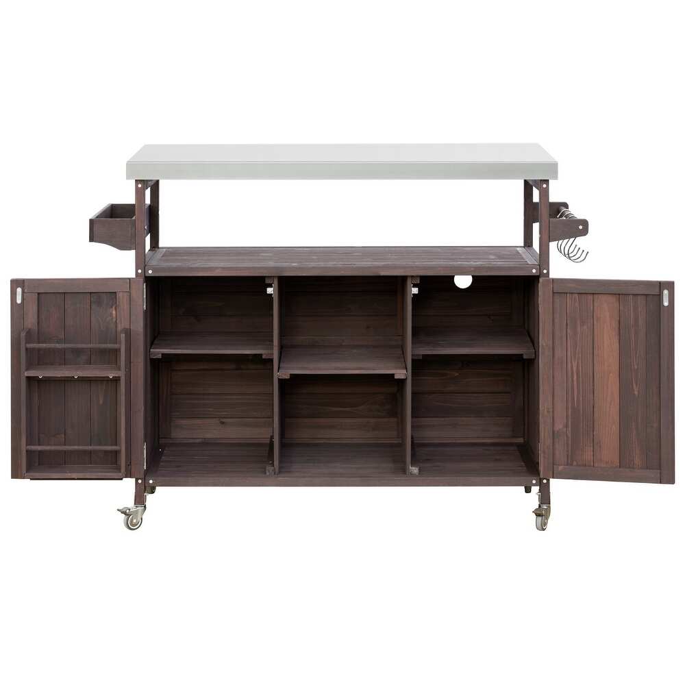 50" Brown Wood Rolling Kitchen Island With Storage