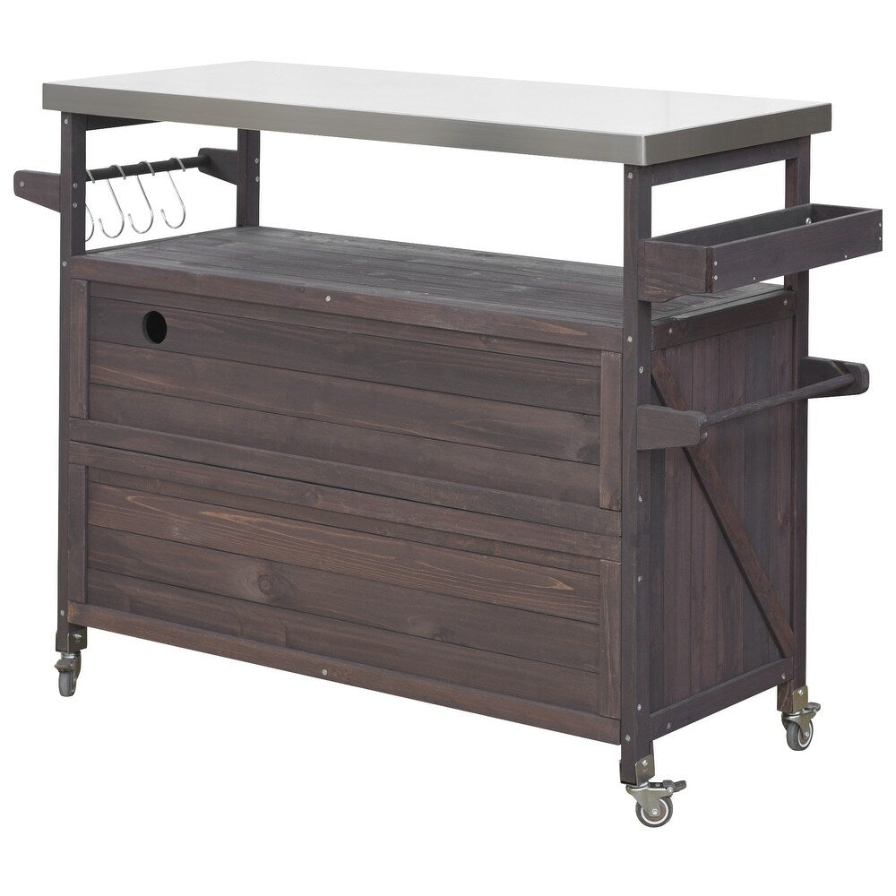 50" Brown Wood Rolling Kitchen Island With Storage