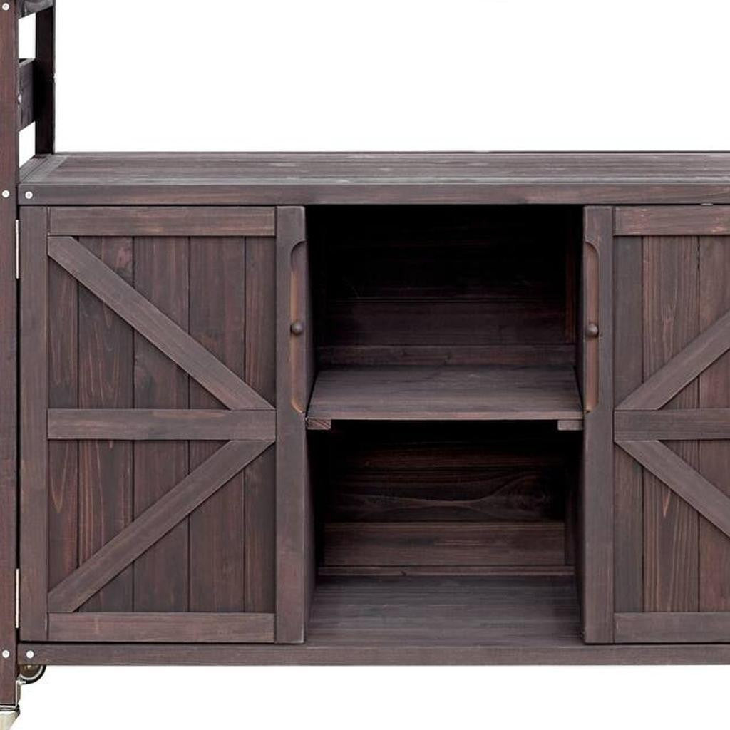 50" Brown Wood Rolling Kitchen Island With Storage