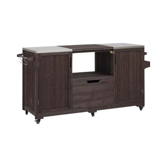 67" Brown Wood Rolling Kitchen Island With Storage