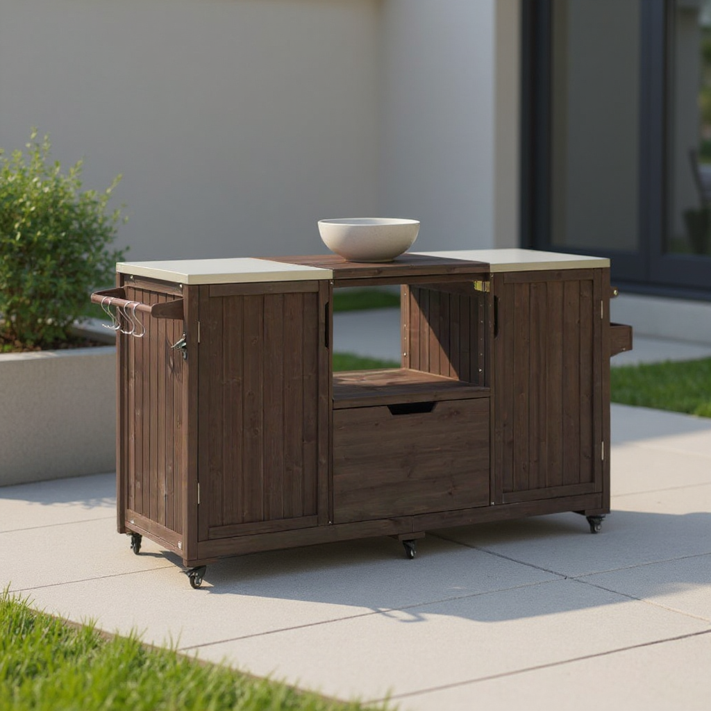 67" Brown Wood Rolling Kitchen Island With Storage