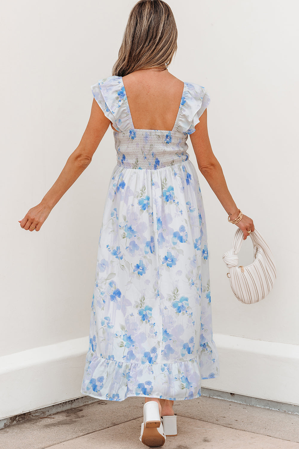 Josephine Floral Smocked High Waist Sleeveless Long Dress