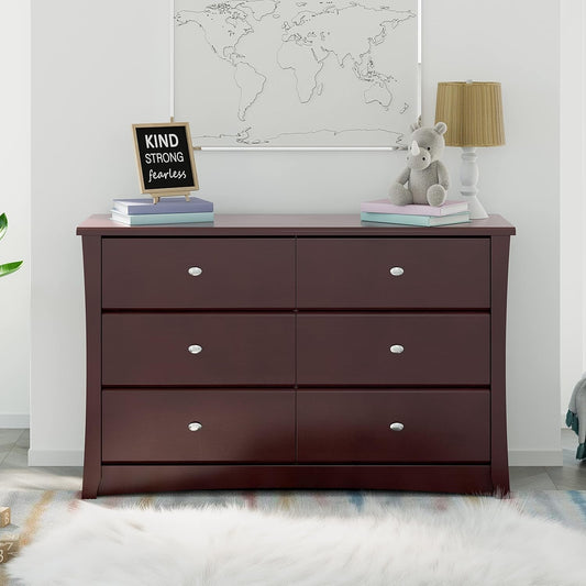Crescent 6 Drawer Double Dresser (Espresso) – GREENGUARD Gold Certified, Dresser for Nursery, 6 Drawer Dresser, Kids Dresser, Nursery Dresser Drawer Organizer, Chest of Drawers ShipItFurniture