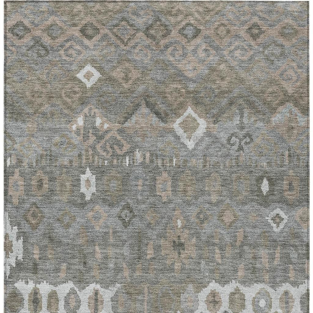 8' X 10' Pewter Ivory And Tan Geometric Washable Indoor Outdoor Area Rug