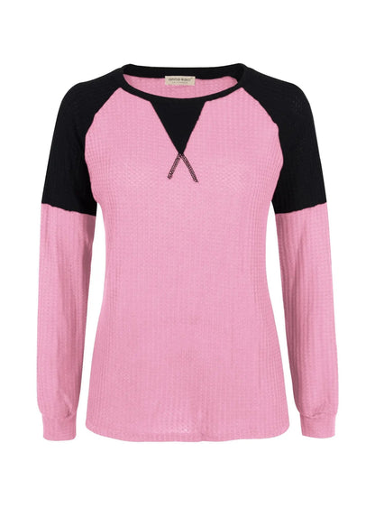 Two Tone Waffle Knit Crewneck Sweater Anna-Kaci Wholesale