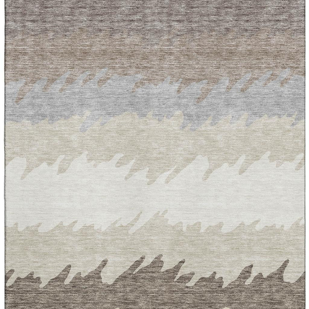 8' X 10' Taupe Gray And Beige Striped Washable Area Rug With UV Protection