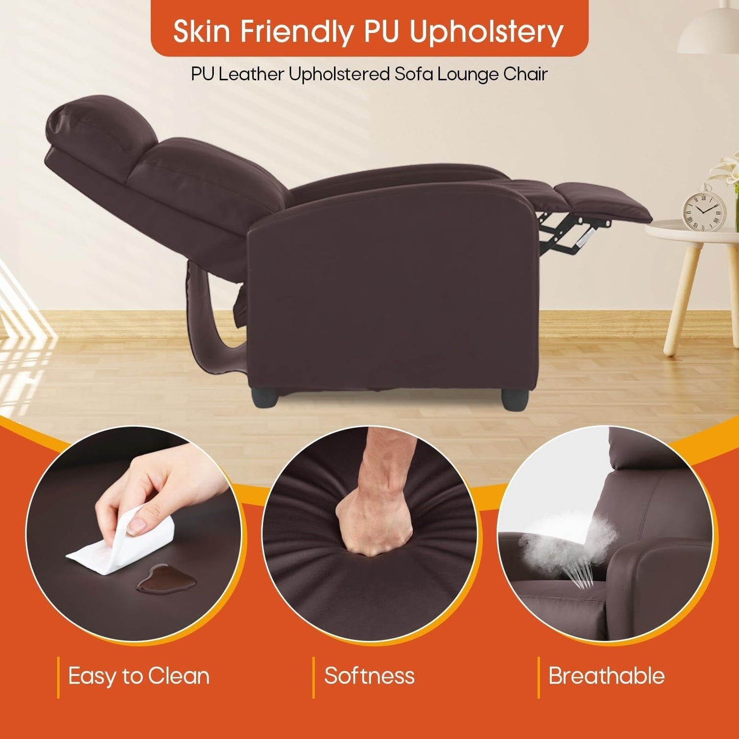 Recliner Chair Brown Adjustable Living Room Armchair ShipItFurniture