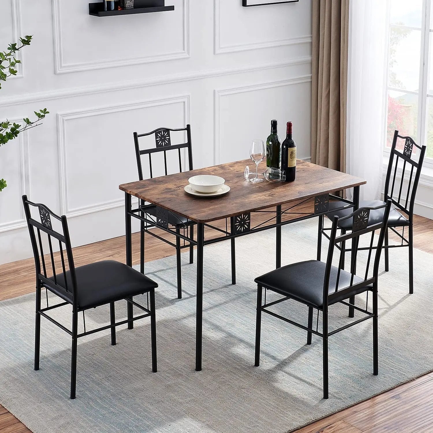 Kitchen Dining Room Table Sets for 4, Retro-Brown-0