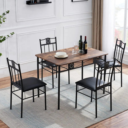 Kitchen Dining Room Table Sets for 4, Retro-Brown-0