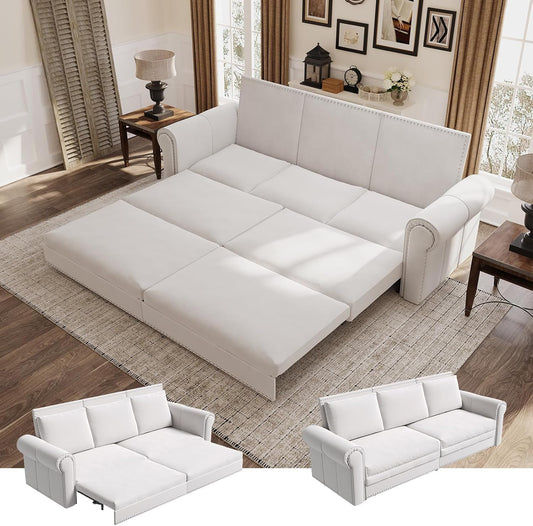 King Size Multifunctional Sleeper Sofa Beige Velvet ShipItFurniture