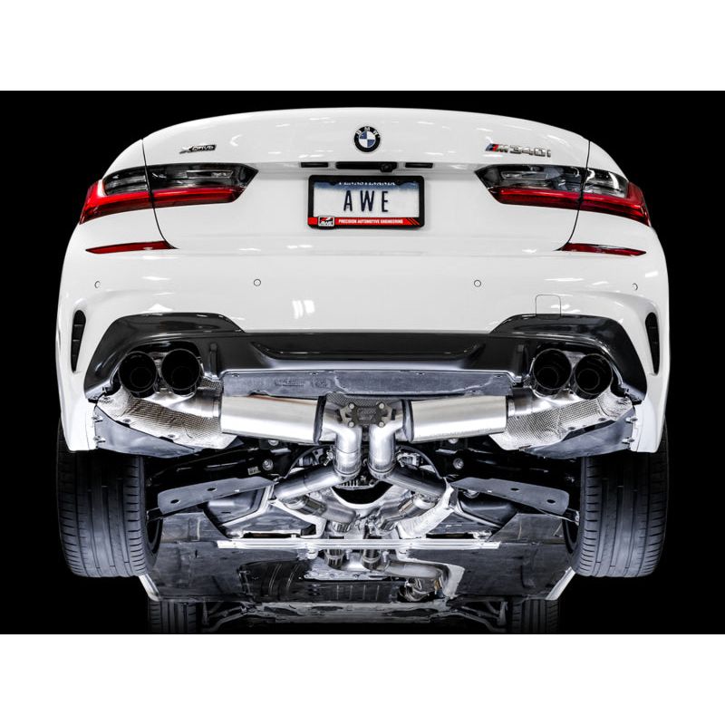 AWE Tuning 2019+ BMW M340i (G20) Non-Resonated Touring Edition Exhaust - Quad Diamond Black Tips NP Motorsports