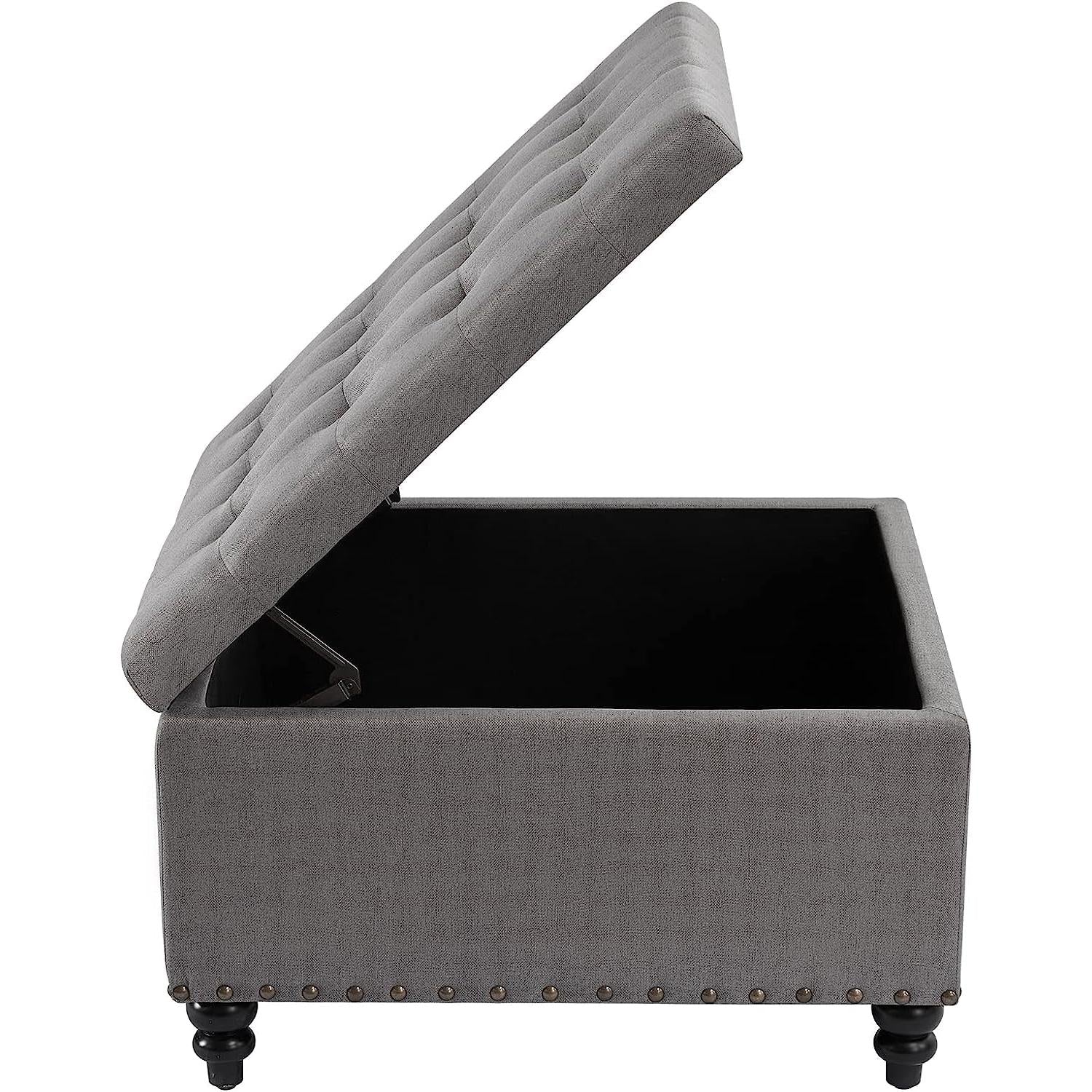 Grey Tufted Storage Ottoman Square For Living Room ShipItFurniture