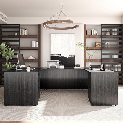 67 Inch U Shaped Executive Desk With 2 Storage Cabinets ShipItFurniture