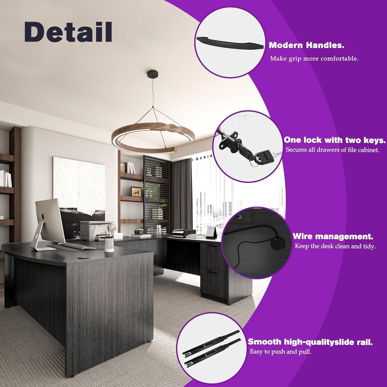 67 Inch U Shaped Executive Desk With 2 Storage Cabinets ShipItFurniture