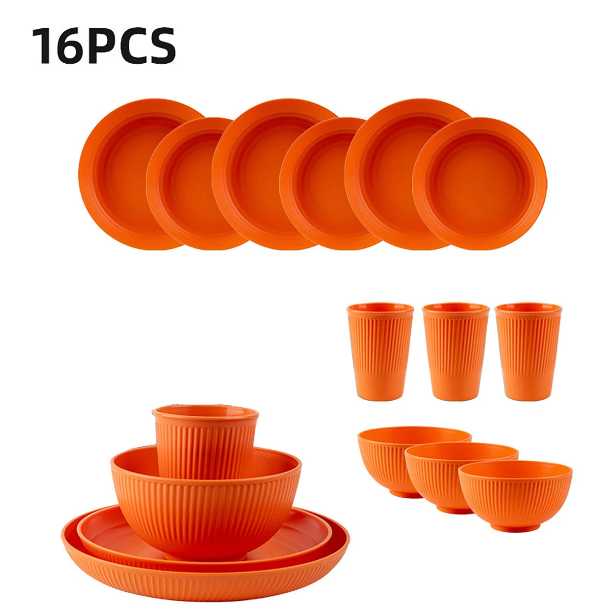 16Pcs Wheat Straw Tablewar Sets Bowl Saucers Plate Sets Portable Picnic Cutlery Knife Fork Black Dinnerware Camping Dishes Full Get it from Bo