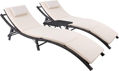 Adjustable Outdoor Rattan Chaise Lounge Set With Table ShipItFurniture