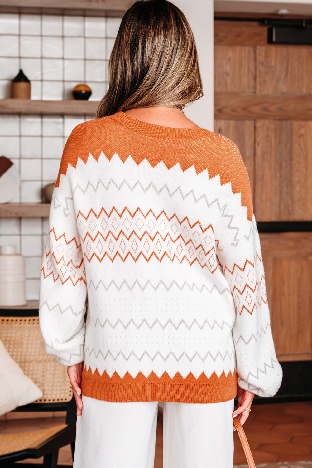 Daphne Zigzag Knitted Pullover Sweater Threaded Pear