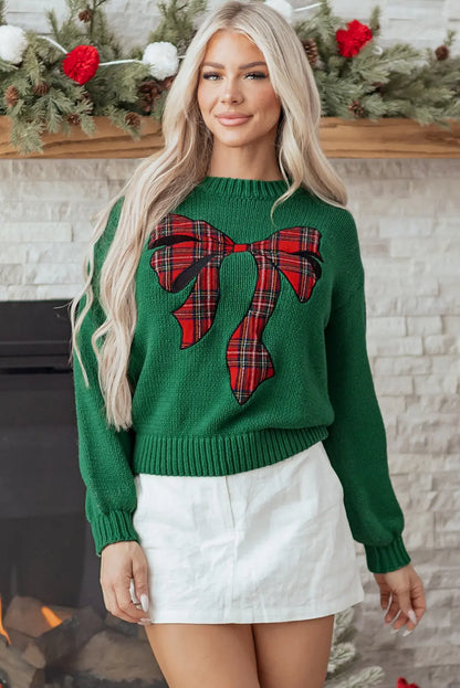 Monamara Bow Graphic Christmas Sweater