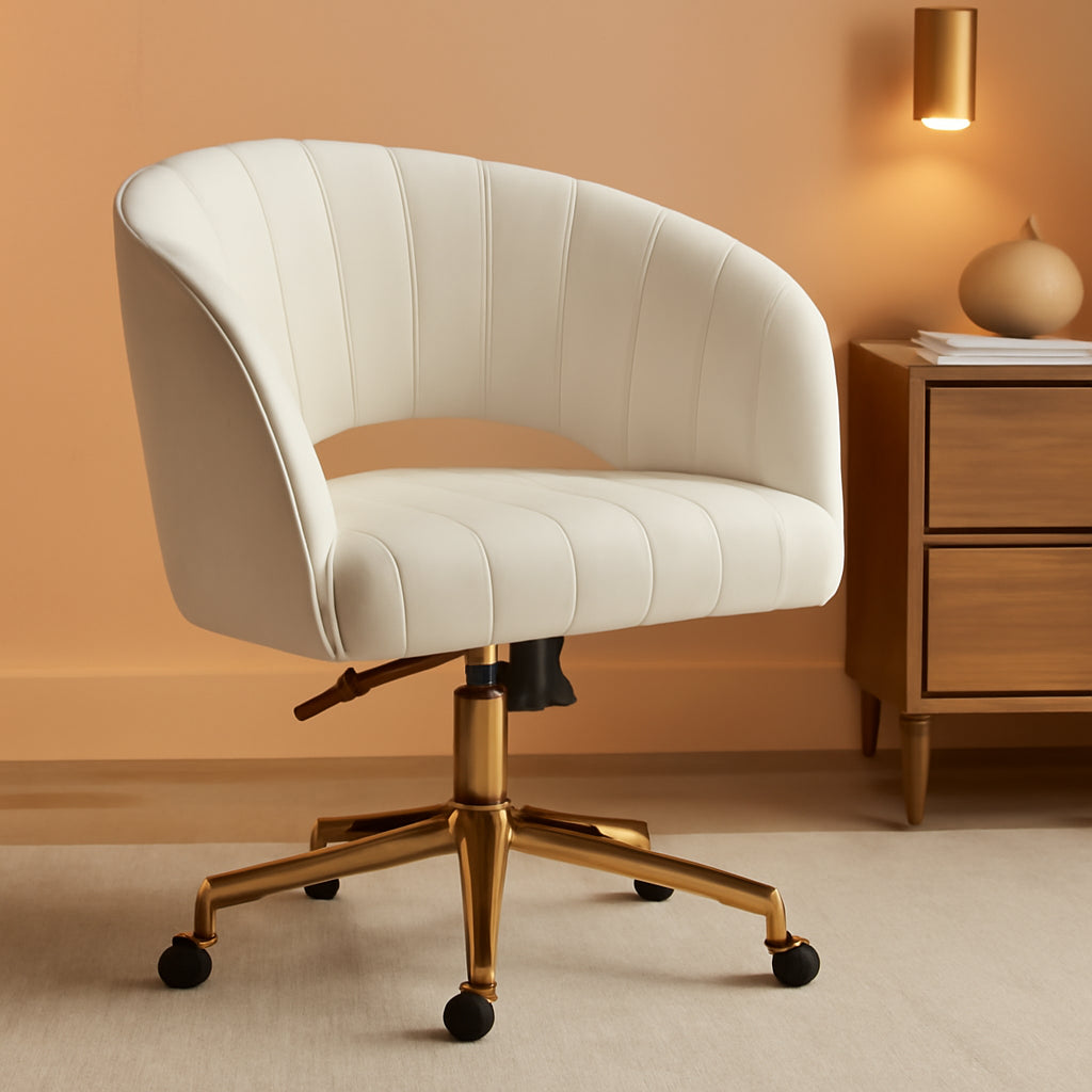 Beige Velvet Office Chair 360 Degree Swivel Home Office