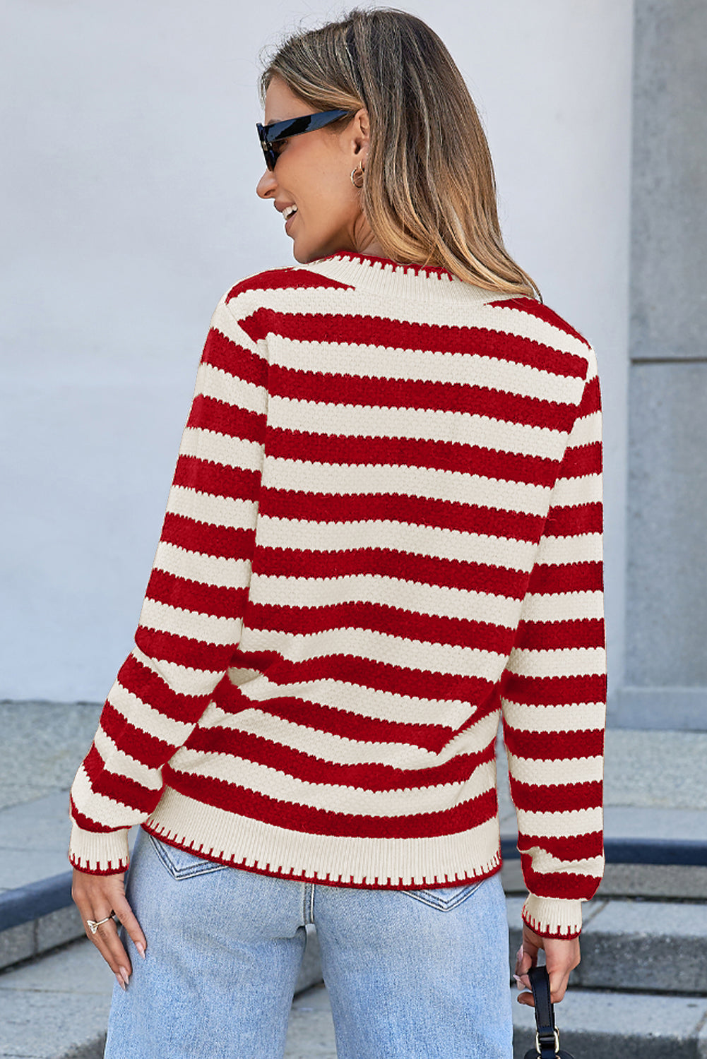 Rylee Stripe Button Cardigan Sweater Threaded Pear