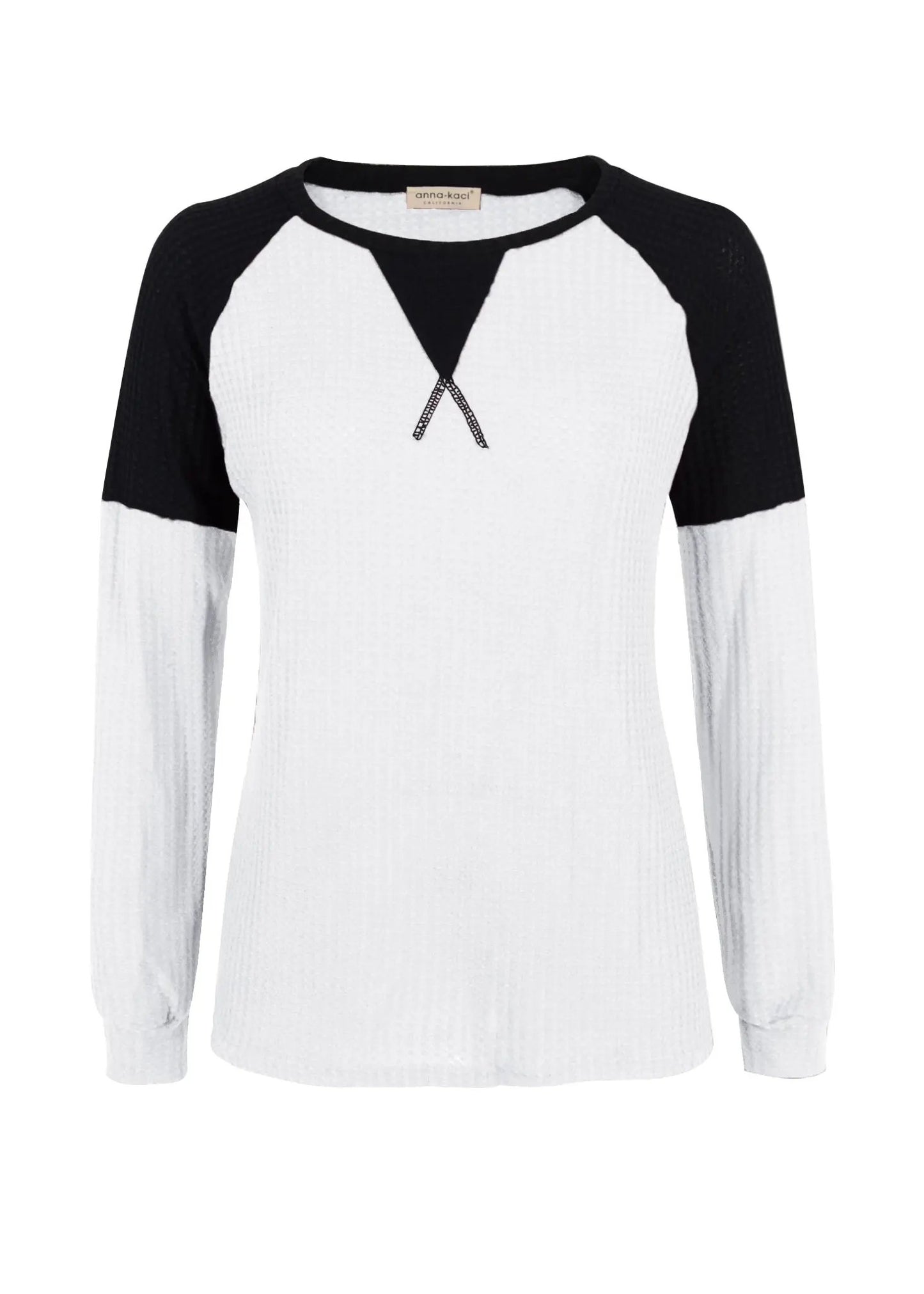 Two Tone Waffle Knit Crewneck Sweater Anna-Kaci Wholesale