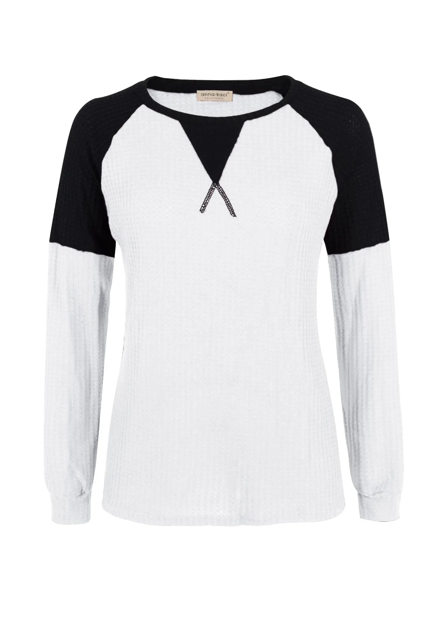 Two Tone Waffle Knit Crewneck Sweater Anna-Kaci Wholesale