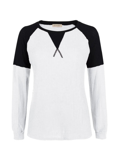 Two Tone Waffle Knit Crewneck Sweater Anna-Kaci Wholesale