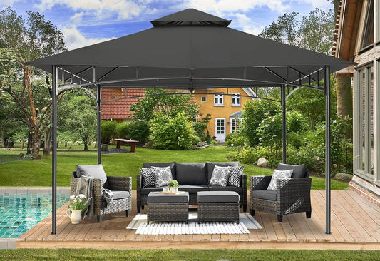 Outdoor Garden Gazebo for Patios with Stable Steel Frame(11X11, Dark Gray) ShipItFurniture