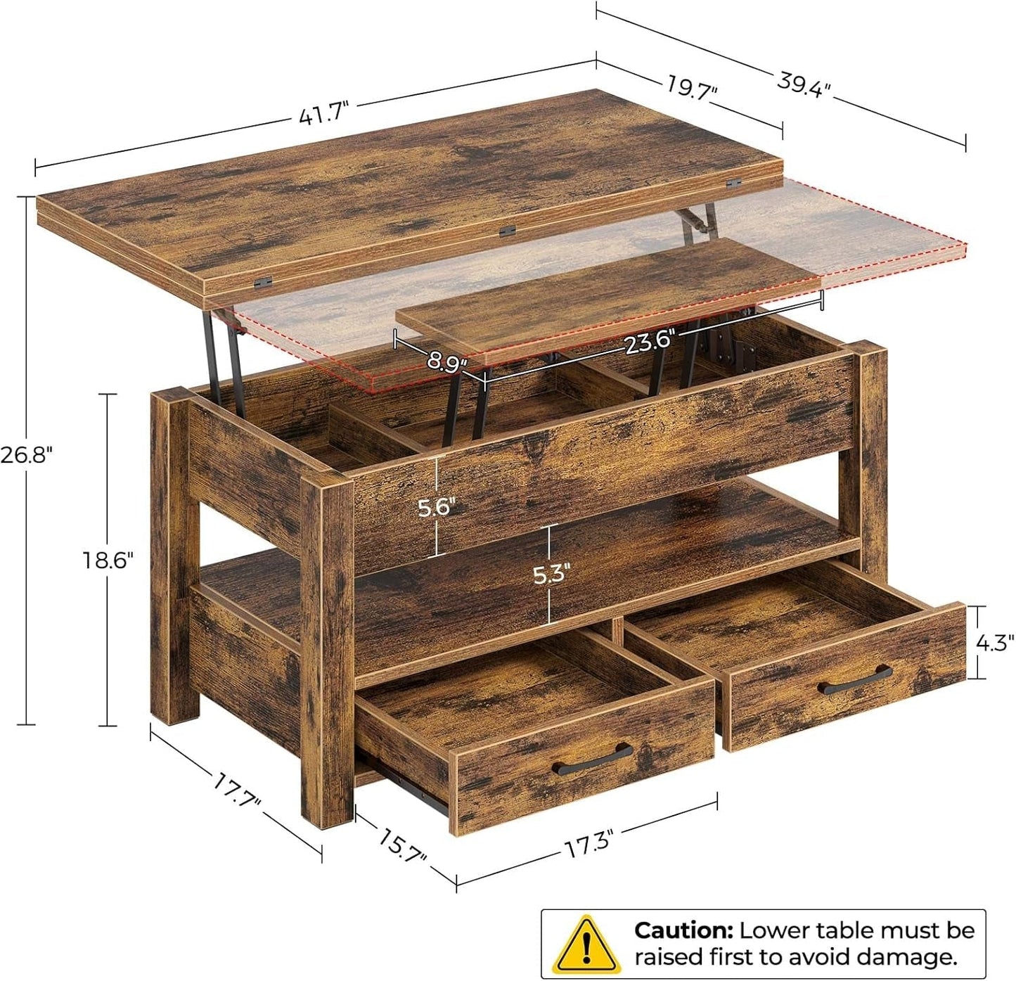 Rustic Brown Lift Top Coffee Table With Hidden Storage ShipItFurniture