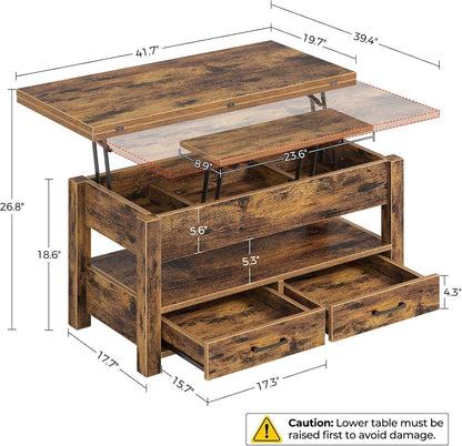 Rustic Brown Lift Top Coffee Table With Hidden Storage ShipItFurniture