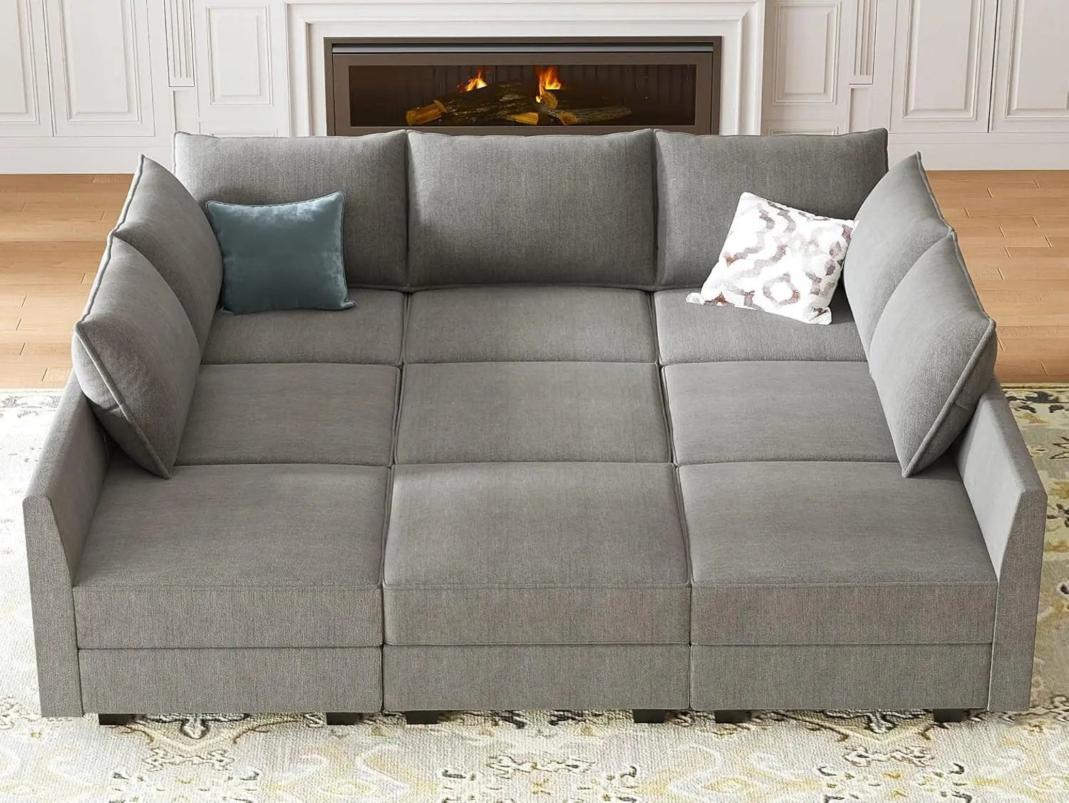 Modular Sectional Sofa with Storage, Sleeper Sectional Sofa Modular Sectional Couch for Living Room, Grey-0