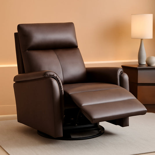 Chocolate Leather Swivel Recliner Chair With Footrest ShipItFurniture