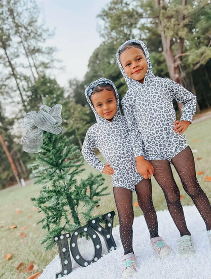 Snow leopard Ribbed Hooded romper - Get it from Bo