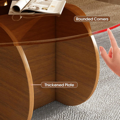 Contemporary Circular Glass Coffee Table Wooden Legs ShipItFurniture