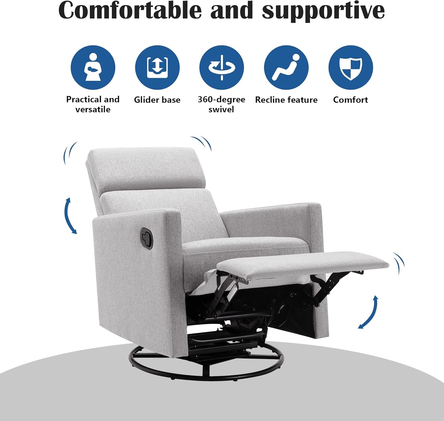 Gray Swivel Recliner Chair With Glider And Headrest ShipItFurniture