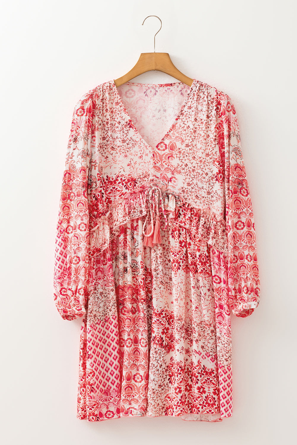 Melody Floral Tassel Tie Long Sleeve Mini Dress - Get it from Bo