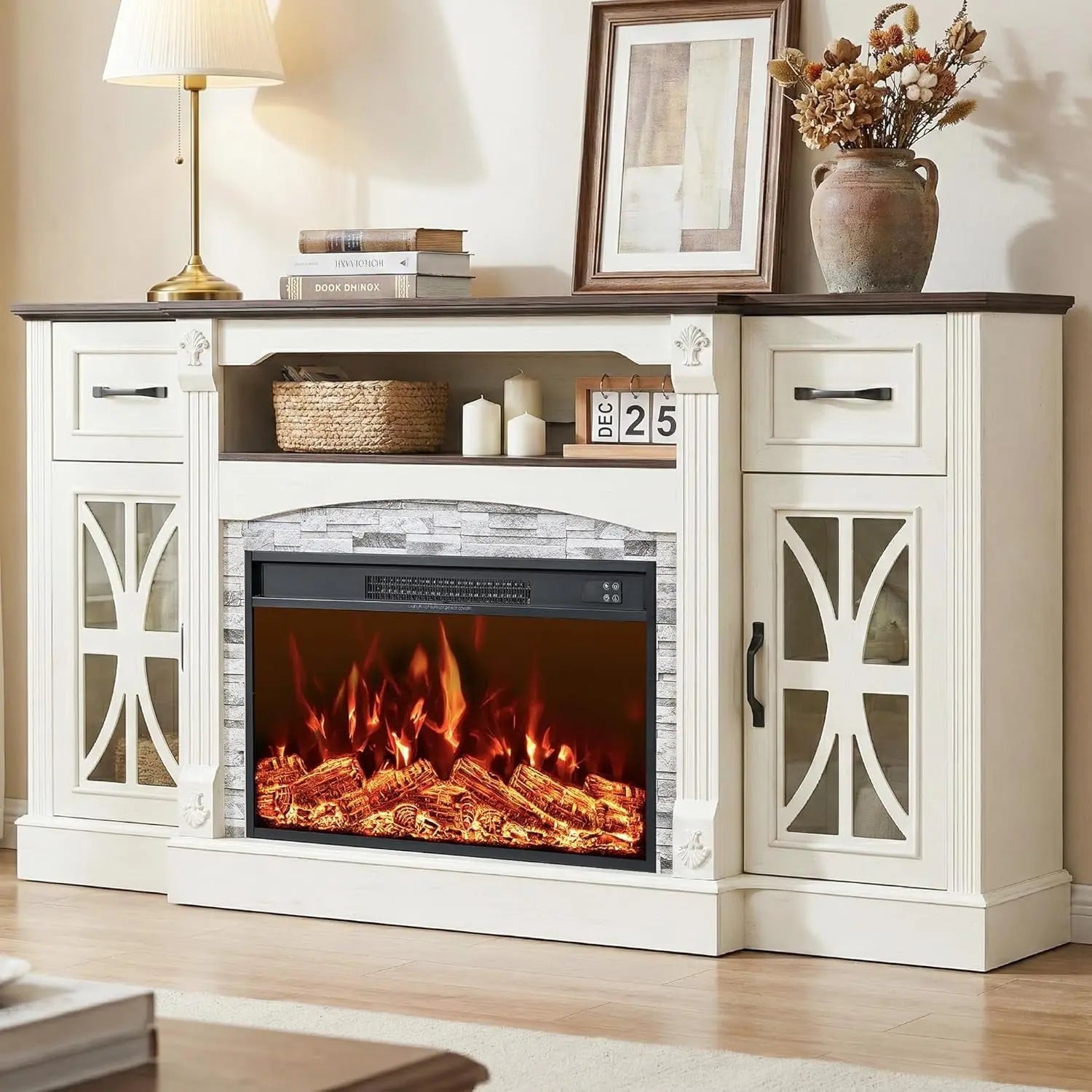 70Inch Electric Fireplace TV Stand BuiltIn PowerStrip ShipItFurniture