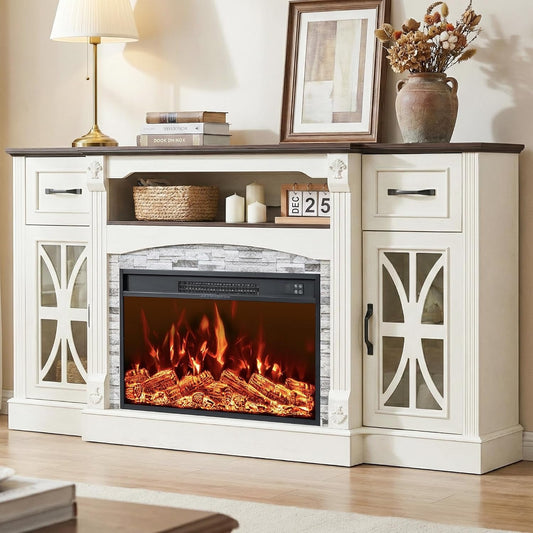 70Inch Electric Fireplace TV Stand BuiltIn PowerStrip