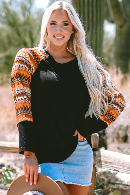 Aurora Raglan Patchwork Long Sleeve Top Threaded Pear