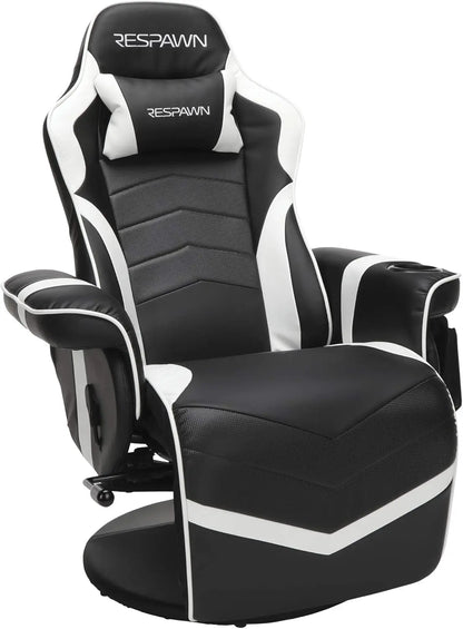 White Gaming Recliner Cupholder And Adjustable Footrest ShipItFurniture
