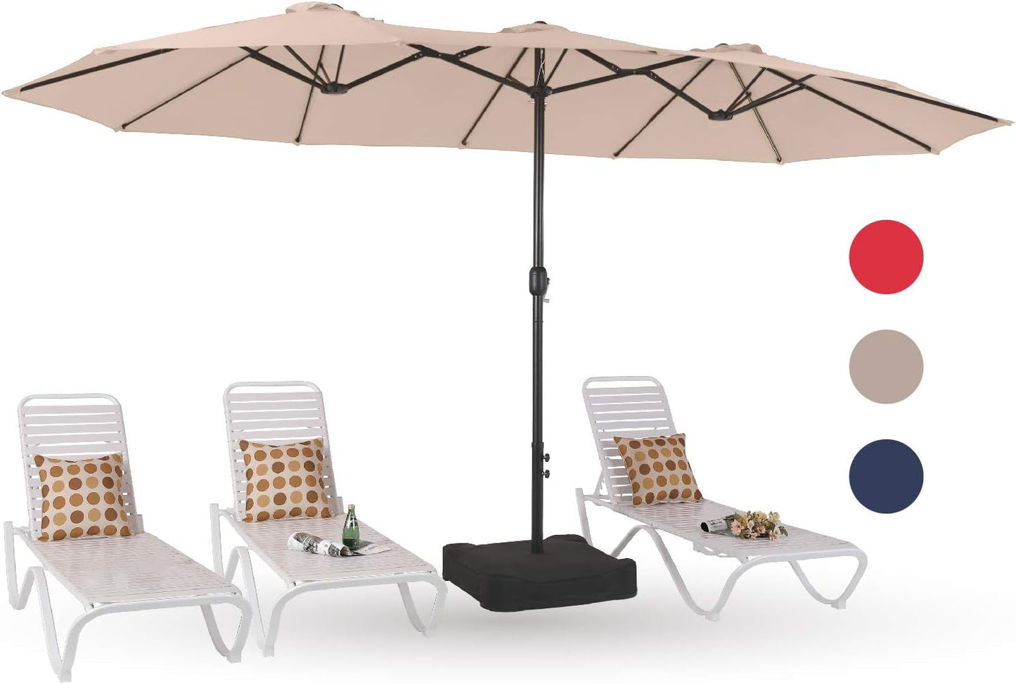 15Ft Large Patio Umbrellas with Base Included, Outdoor Double-Sided Rectangle Market Umbrella with Crank Handle, for Poolside Lawn Garden, Beige ShipItFurniture