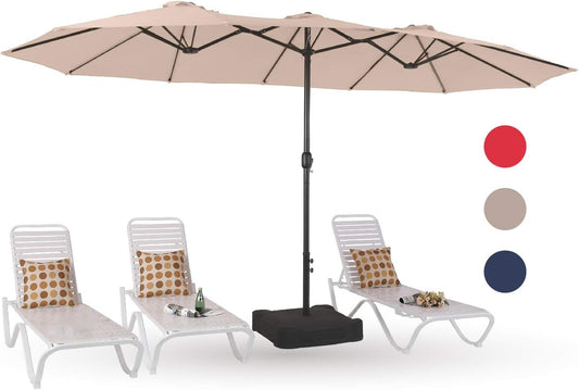 15Ft Large Patio Umbrellas with Base Included, Outdoor Double-Sided Rectangle Market Umbrella with Crank Handle, for Poolside Lawn Garden, Beige ShipItFurniture