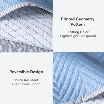 Kasentex Lightweight Reversible Stripe Quilt Set Bedding- Sky Blue and Ivory White, Room Decor, Graduation Gifts, Father's Day Gift Kasentex