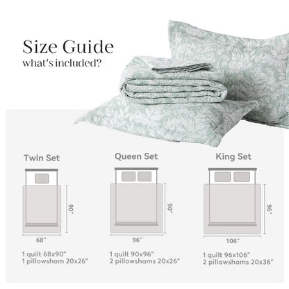 Kasentex Lightweight Botanical Green Floral Quilt Set - Light All Season Bedding, Room Decor, Graduation Gifts Kasentex