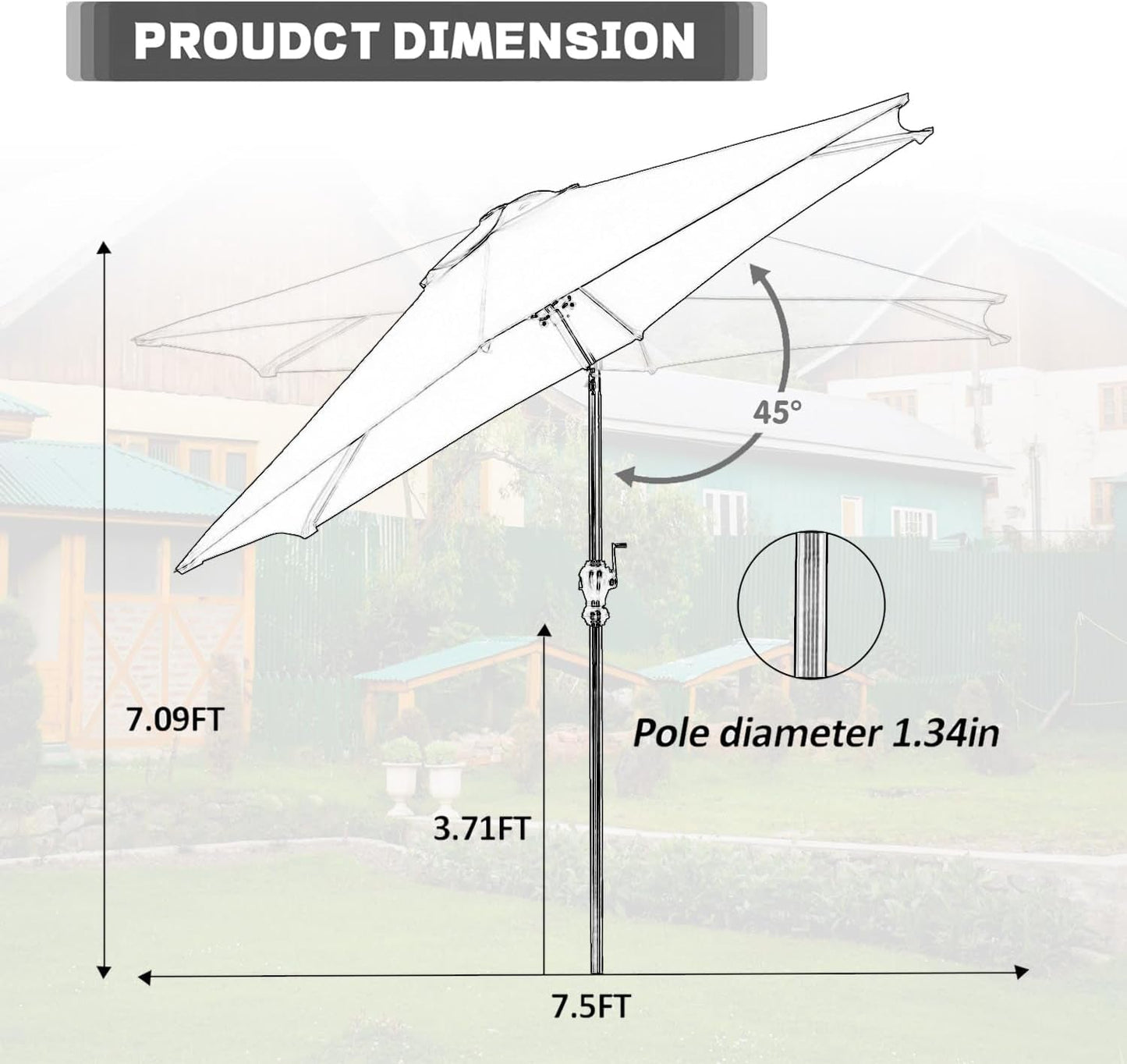 7.5ft Aluminum Patio Umbrella: Tilt Crank for Outdoor ShipItFurniture