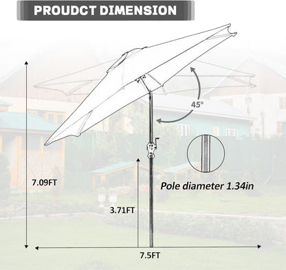 7.5ft Aluminum Patio Umbrella: Tilt Crank for Outdoor ShipItFurniture