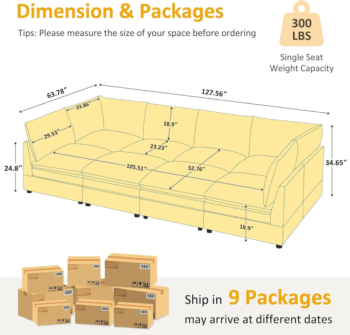 127 Inch Taupe Contemporary Modular Sectional Sofa ShipItFurniture